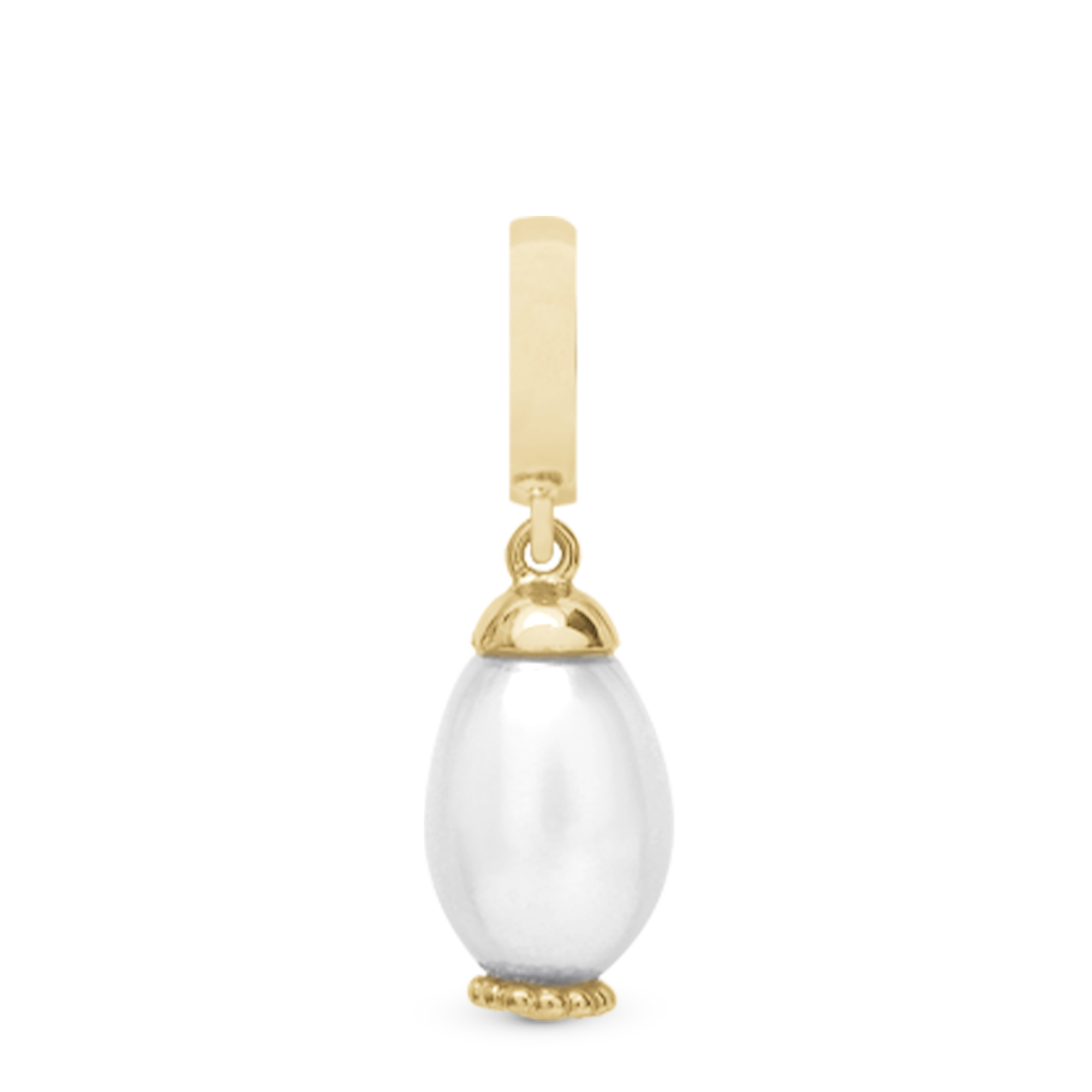 Pearl Drop White Dangle Charm 6 mm for Leather Bracelet – Gold-Plated Sterling Silver with 1 Freshwater Pearl