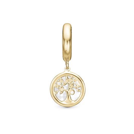 Tree of Life perleMum Drop Earring Charm 6 mm for Bracelet - Polished Gold Plated Sterling Silver with 3 white Cubic Zirkonia