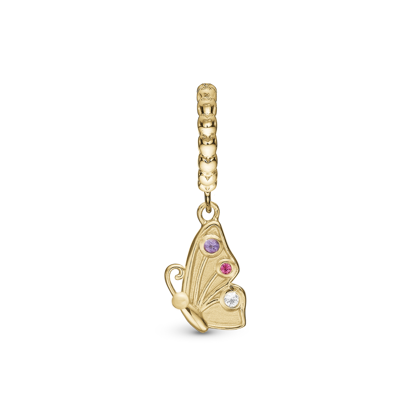 Butterfly Friend Hænger Charm 6 mm Til Armbånd - Børstet Forgyldt Sterling Sølv m. 3 Multi color Cubic Zirkonia
