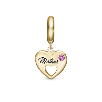 Mother Hænger Charm 6 mm Til Armbånd - Blankpoleret Forgyldt Sterling Sølv m. 1 Turmalin