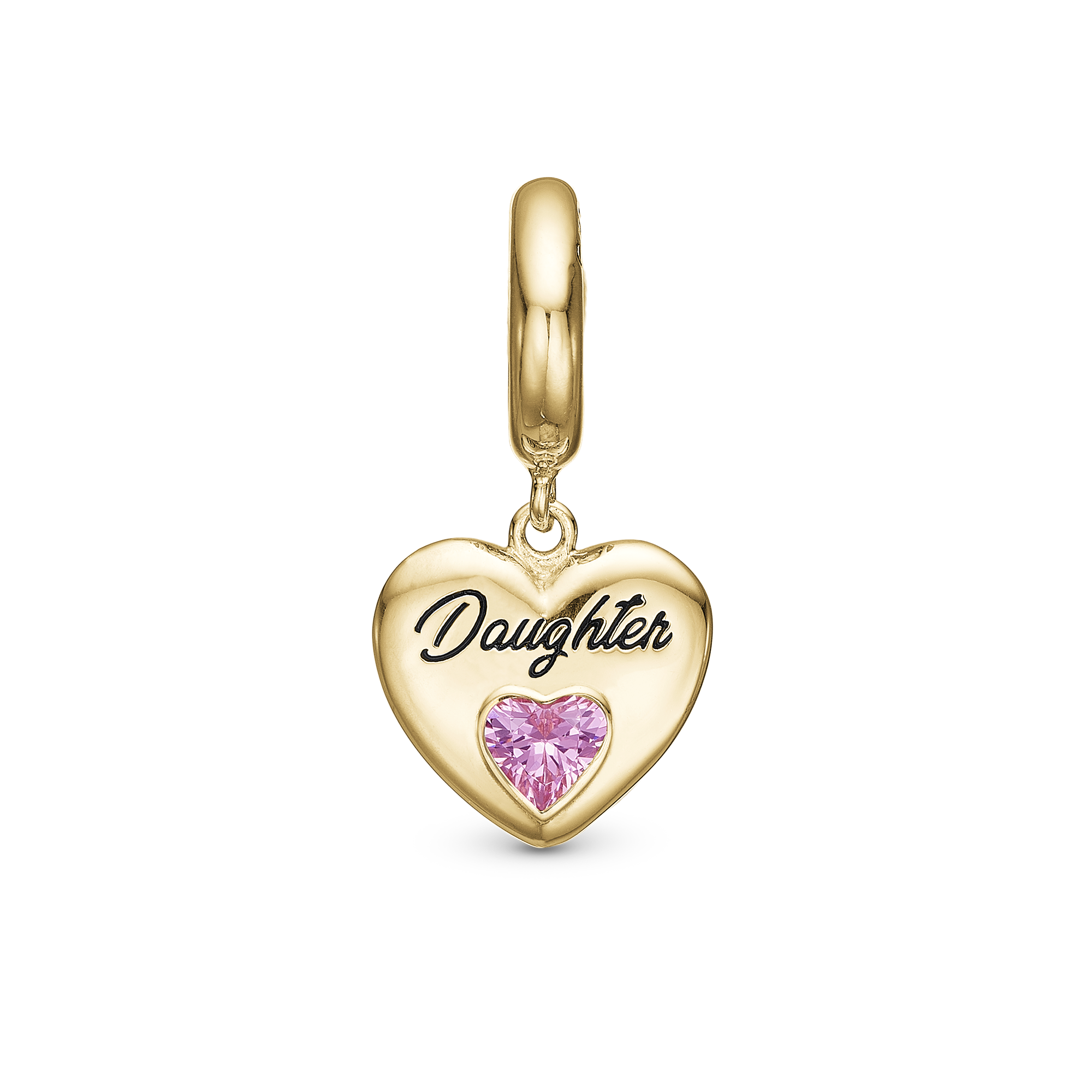 Daughter Hænger Charm 6 mm Til Armbånd - Blankpoleret Forgyldt Sterling Sølv m. 1 Turmalin