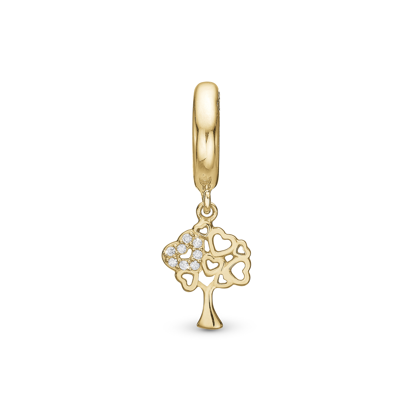 Tree of Hearts Drop Earring Charm 6 mm for Bracelet - Polished Gold Plated Sterling Silver with 8 white Cubic Zirkonia