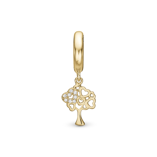 Tree of Hearts Drop Earring Charm 6 mm for Bracelet - Polished Gold Plated Sterling Silver with 8 white Cubic Zirkonia