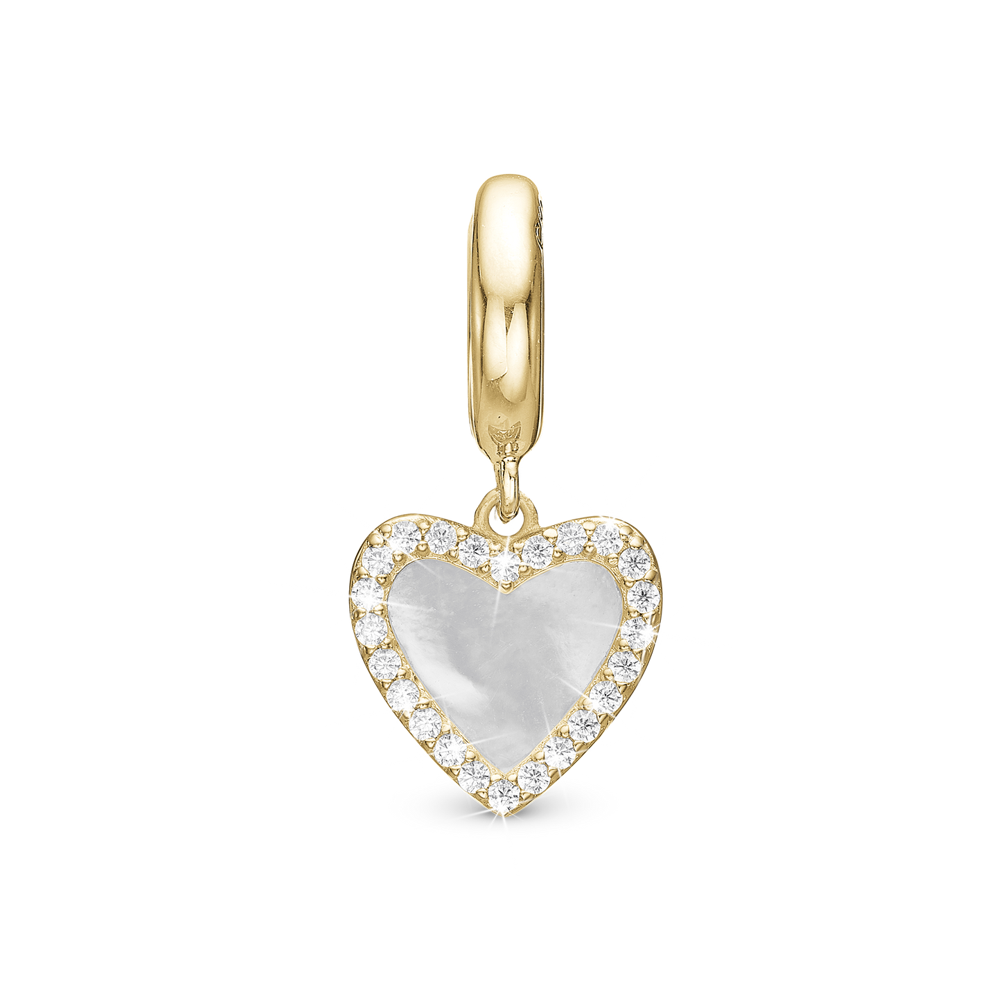 Romance Drop Earring Charm 6 mm for Bracelet - Gold Plated Sterling Silver with 24 white Cubic Zirkonia