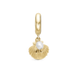 Clam shell Drop Earring Charm 6 mm for Bracelet - Polished Gold Plated Sterling Silver with 1 Ferskvandsperle