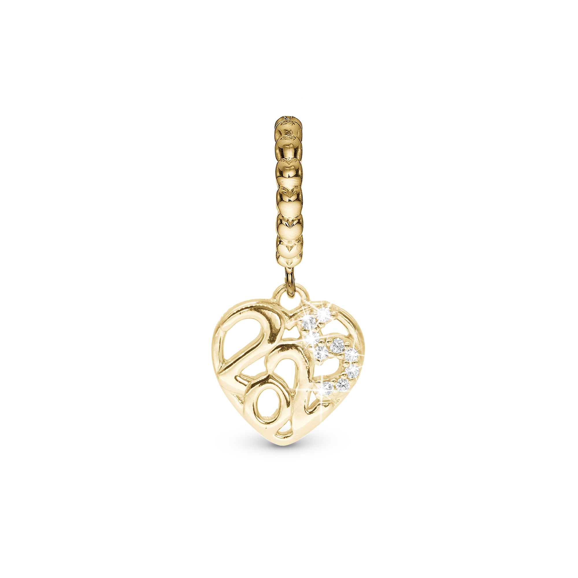 Drop Charm 6 mm for Leather Bracelet - Polished Gold Plated Sterling Silver with 9 white Cubic Zirkonia