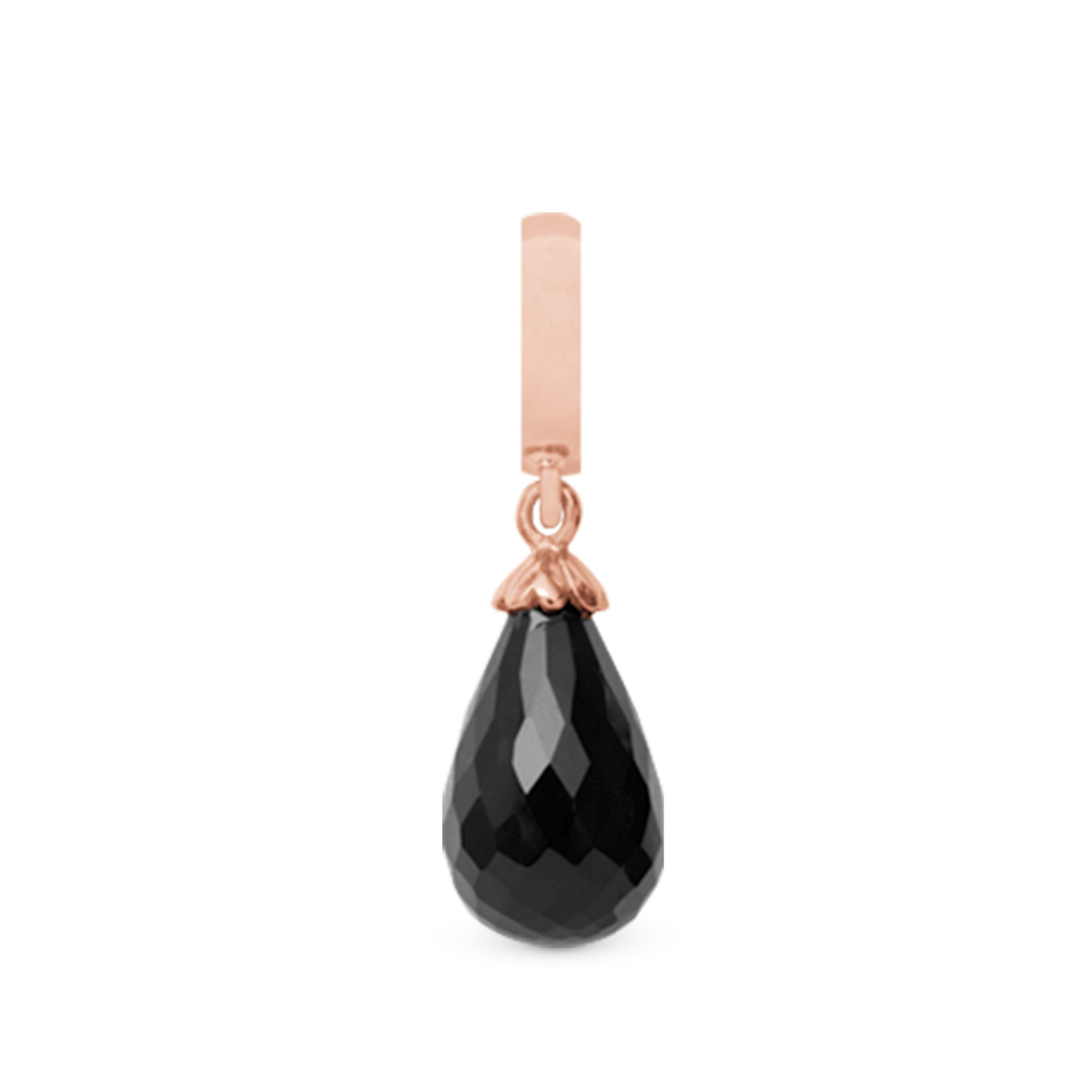 Black Onyx Drop Earring Charm 6 mm for Bracelet - Rose Gold Plated with 1 Onyx