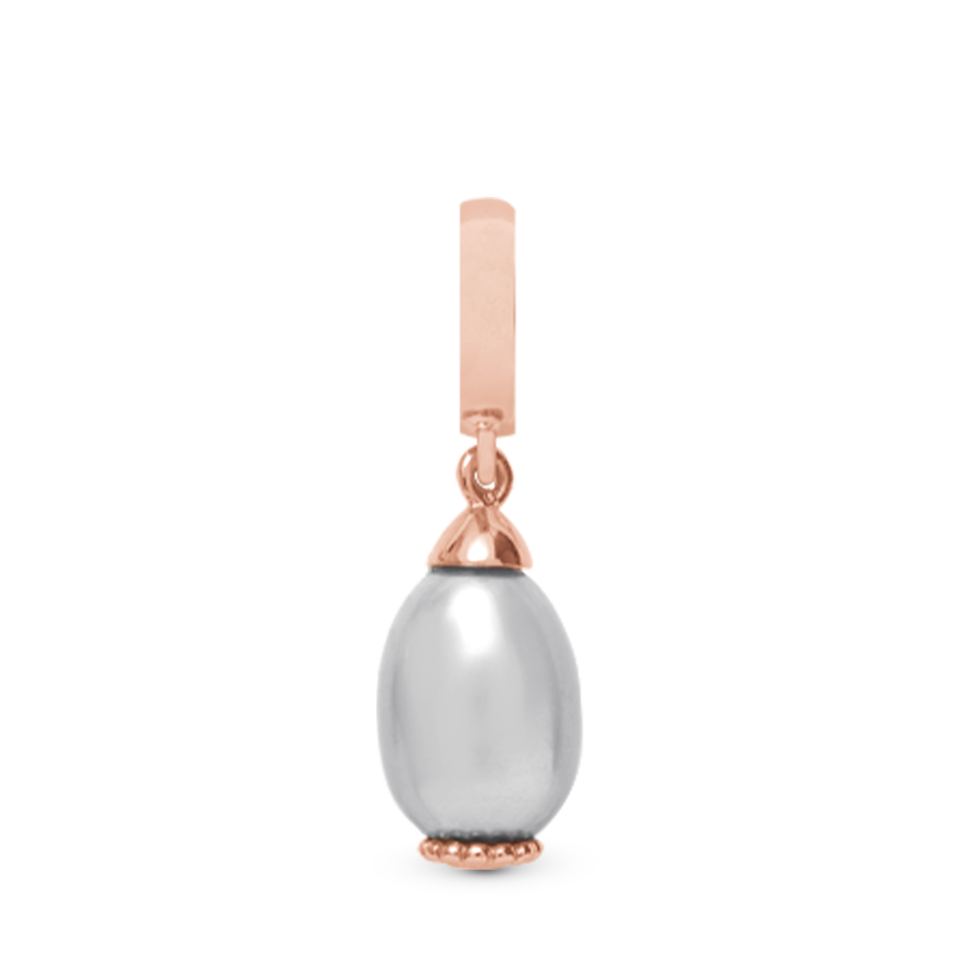 Grey Pearl Drop rose gold plated Drop Charm 6 mm for Leather Bracelet - Rose Gold Plated with 1 Freshwater pearl
