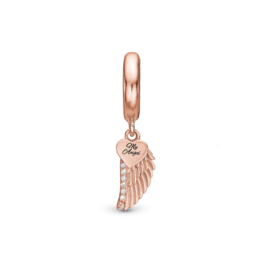 My Angel Drop Earring Charm 6 mm for Bracelet - Polished Rose Gold Plated with 9 white Cubic Zirkonia