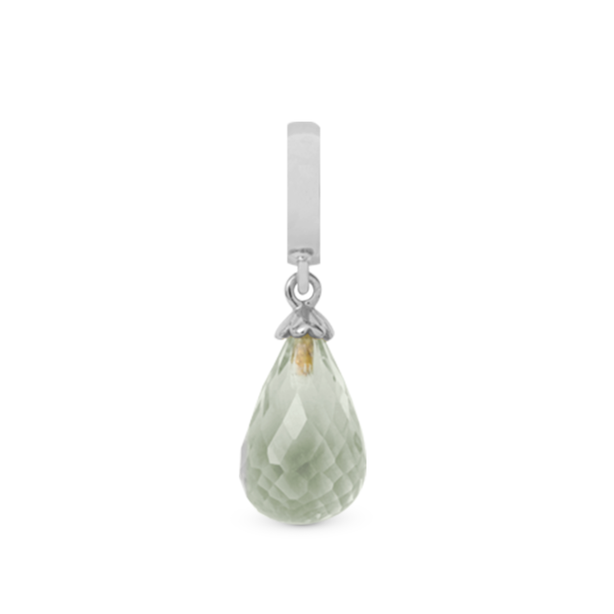 Green Amethyst Drop Charm 6 mm for Leather Bracelet - Polished Sterling Silver with 1 Ametyst