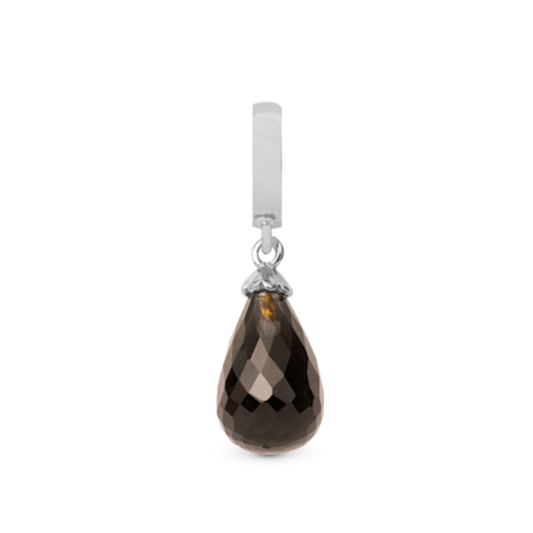 Smokey Quartz Drop Earring Charm 6 mm for Bracelet - Polished Sterling Silver with 1 Krystalkvarts
