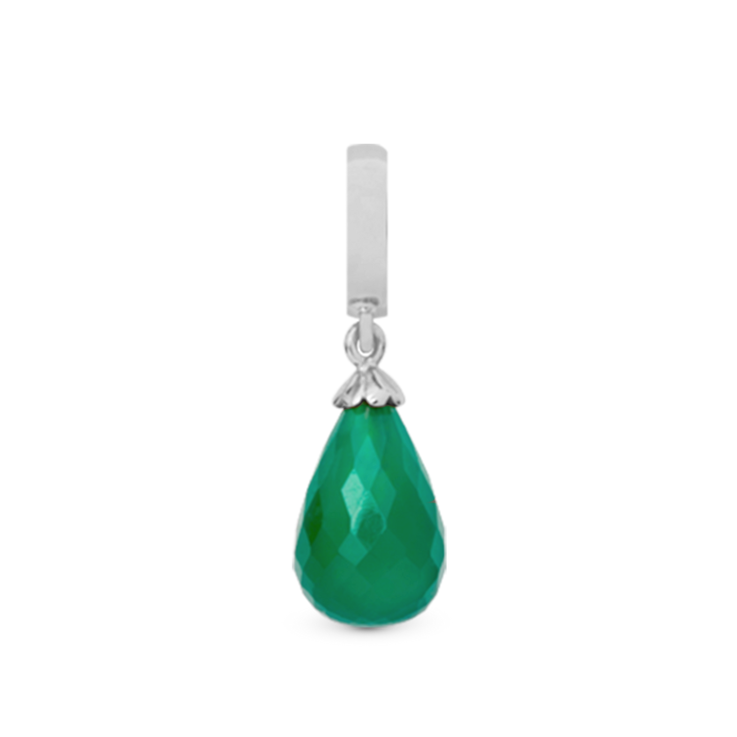 Green Onyx Drop Earring Charm 6 mm for Bracelet - Polished Sterling Silver with 1 Onyx
