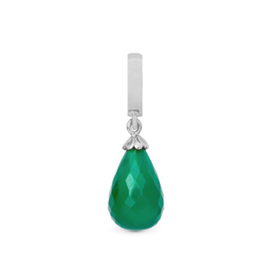 Green Onyx Drop Earring Charm 6 mm for Bracelet - Polished Sterling Silver with 1 Onyx