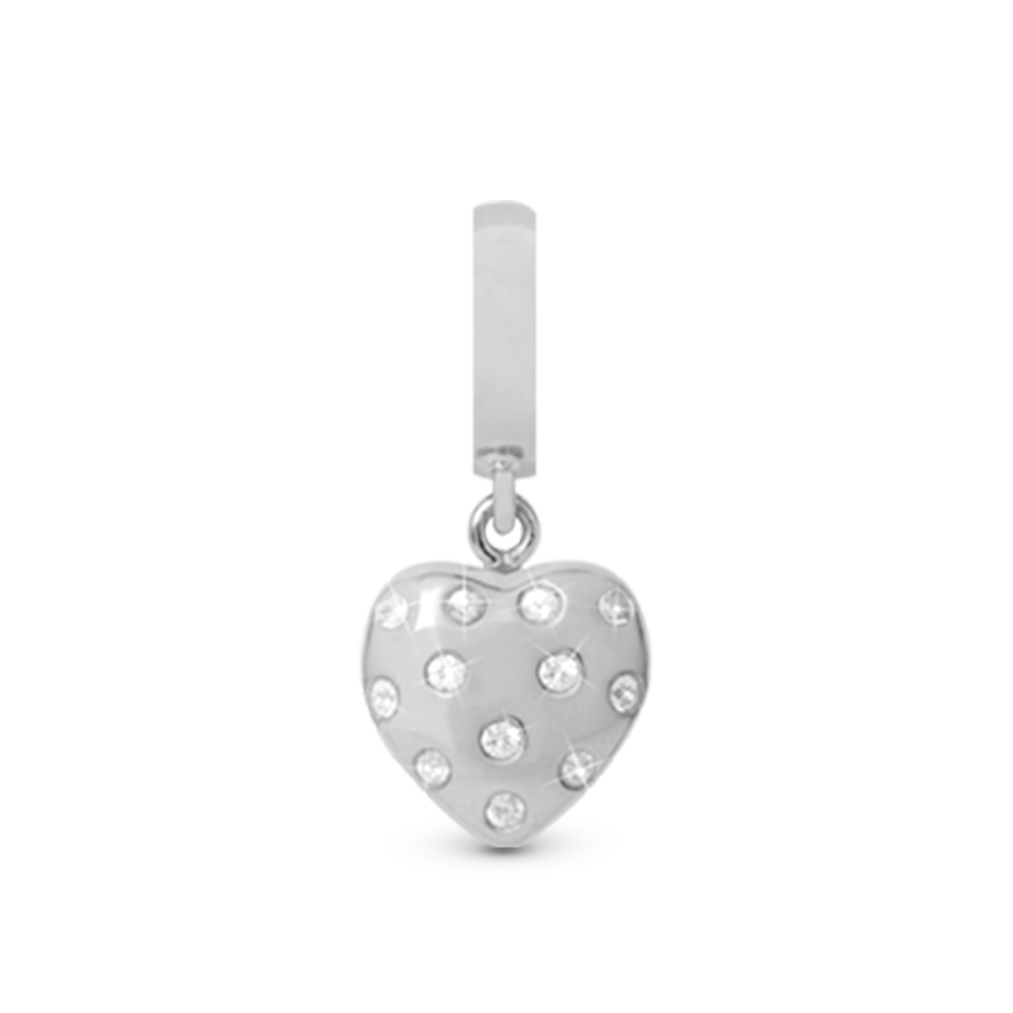 Million Heart Drop Charm 6 mm for Leather Bracelet - Polished Sterling Silver with 12 Safir