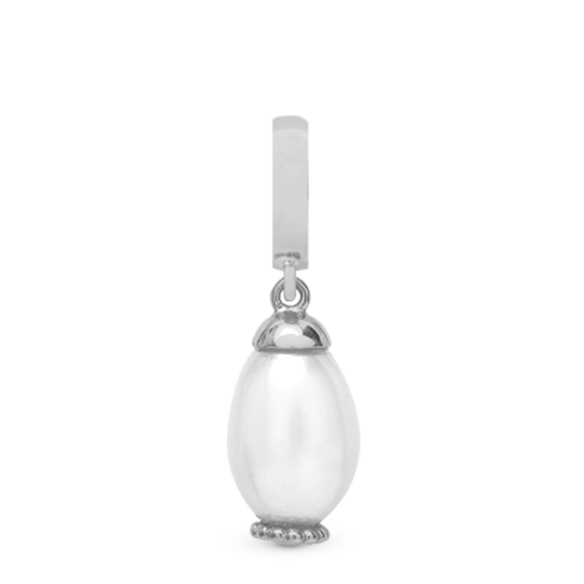 Pearl Drop White Dangle Charm 6 mm for Leather Bracelet – Sterling Silver with 1 Freshwater Pearl