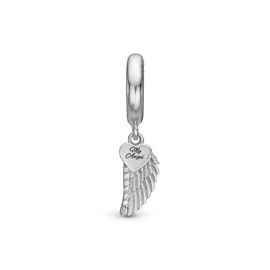 My Angel Drop Earring Charm 6 mm for Bracelet - Polished Sterling Silver with 9 white Cubic Zirkonia