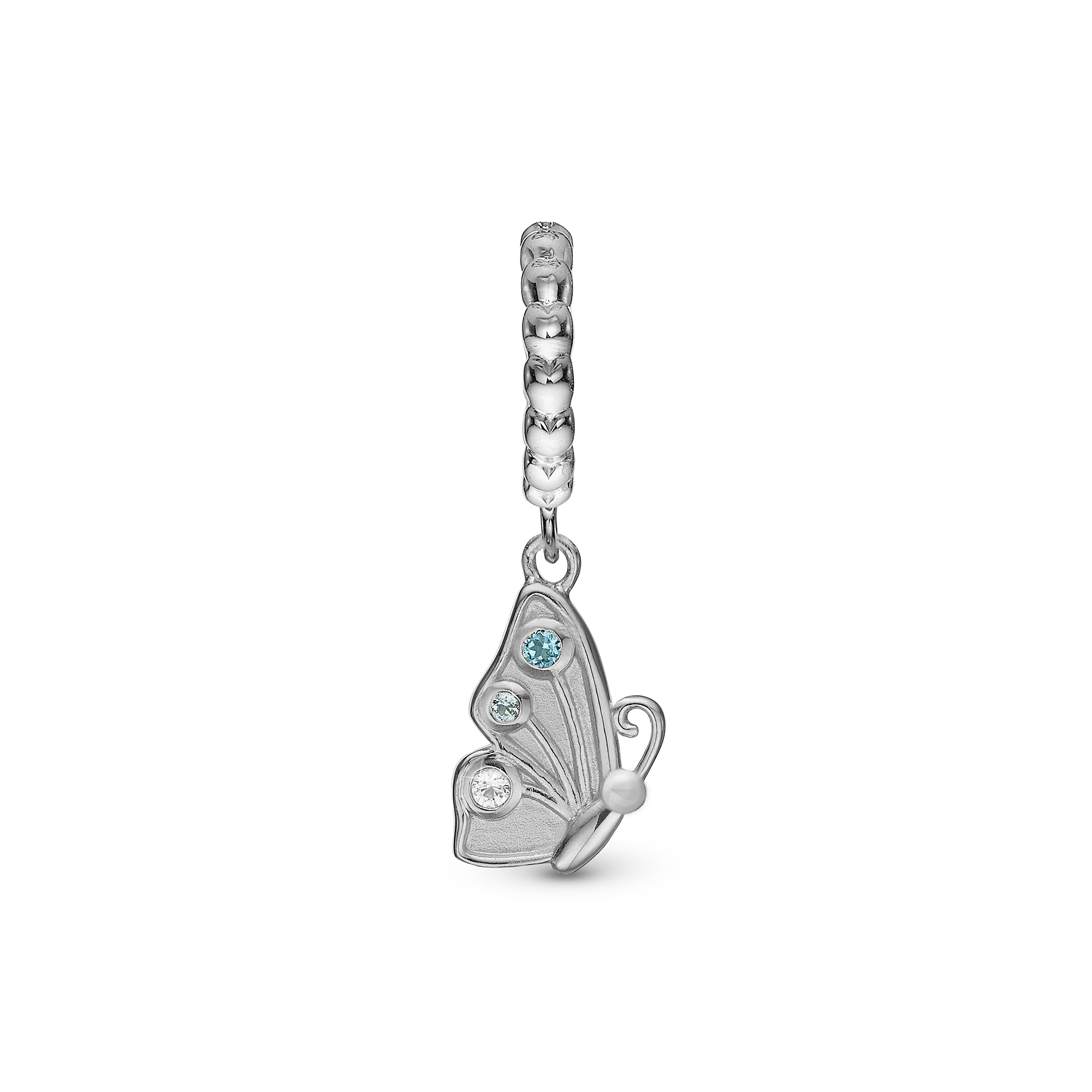 Butterfly True Hænger Charm 6 mm Til Armbånd - Børstet Sterling Sølv m. 3 Multi color Cubic Zirkonia