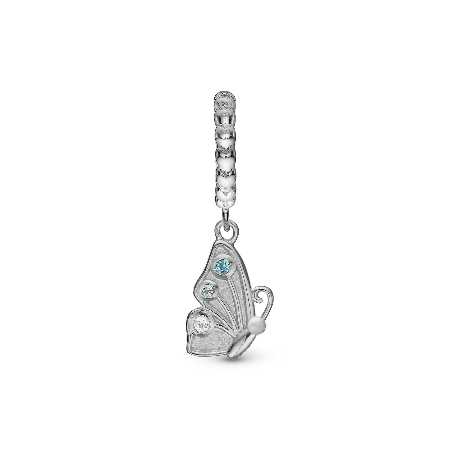 Butterfly True Hænger Charm 6 mm Til Armbånd - Børstet Sterling Sølv m. 3 Multi color Cubic Zirkonia