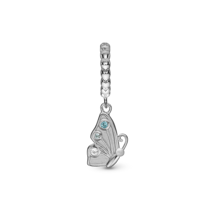 Butterfly True Hænger Charm 6 mm Til Armbånd - Børstet Sterling Sølv m. 3 Multi color Cubic Zirkonia