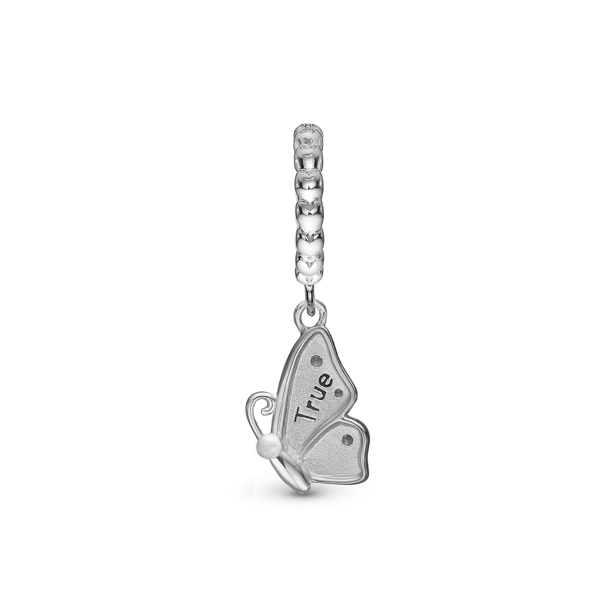 Butterfly True Hænger Charm 6 mm Til Armbånd - Børstet Sterling Sølv m. 3 Multi color Cubic Zirkonia
