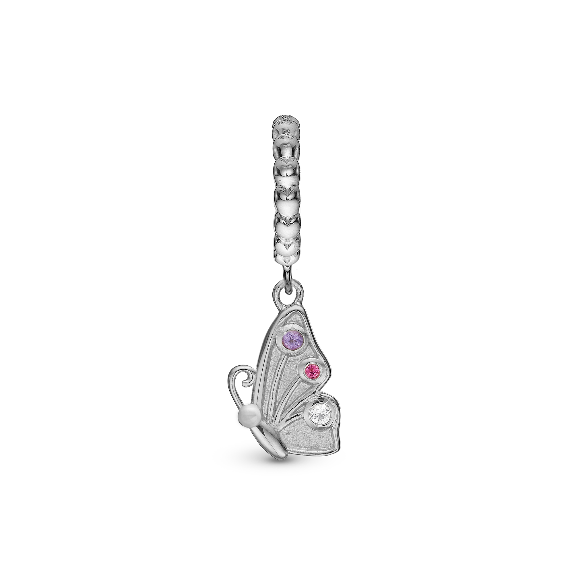 Butterfly Friend Hænger Charm 6 mm Til Armbånd - Børstet Sterling Sølv m. 3 Multi color Cubic Zirkonia