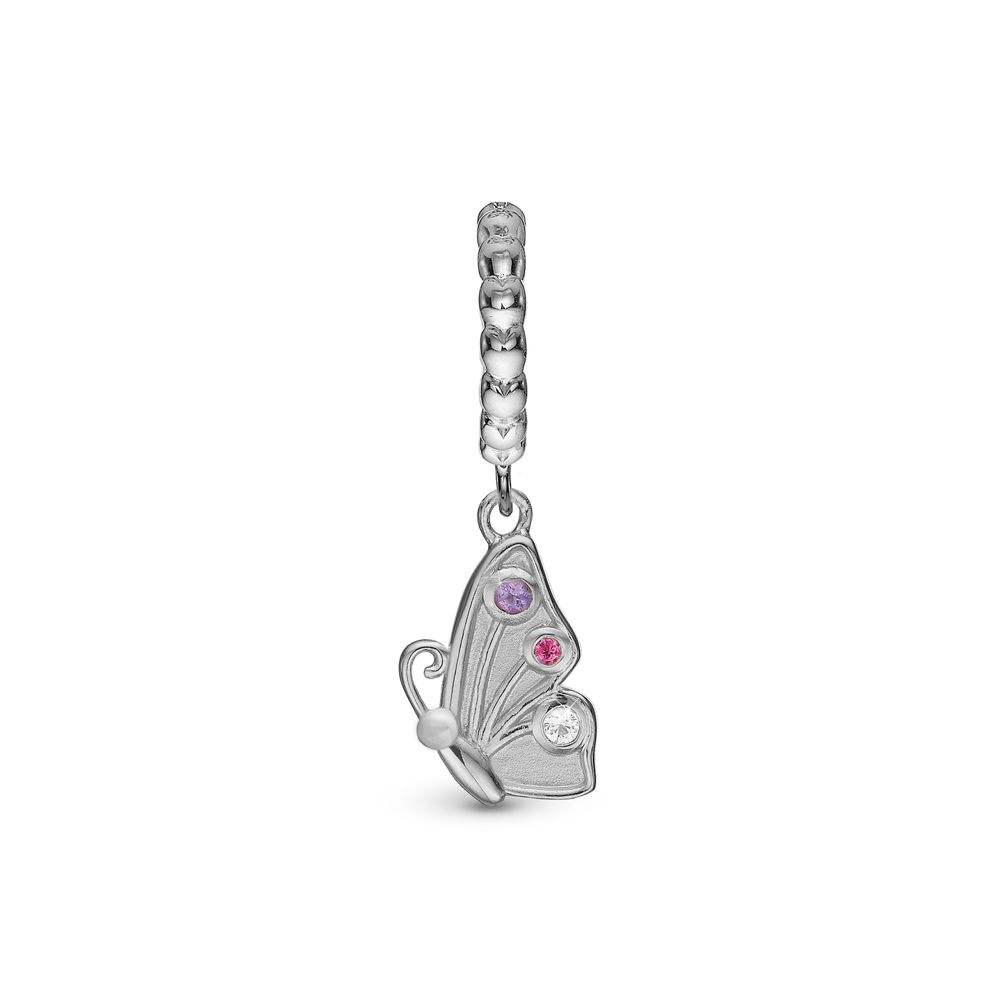 Butterfly Friend Hænger Charm 6 mm Til Armbånd - Børstet Sterling Sølv m. 3 Multi color Cubic Zirkonia