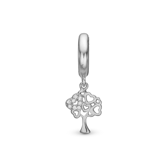 Tree of Hearts Drop Earring Charm 6 mm for Bracelet - Polished Sterling Silver with 8 white Cubic Zirkonia