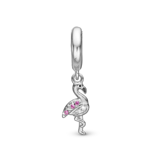 Flamingo Drop Earring Charm 6 mm for Bracelet - Sterling Silver with 5 white Cubic Zirkonia