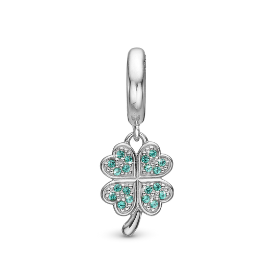 Lucky Clover Drop Earring Charm 6 mm for Bracelet - Sterling Silver with 20 Greenne Cubic Zirkonia
