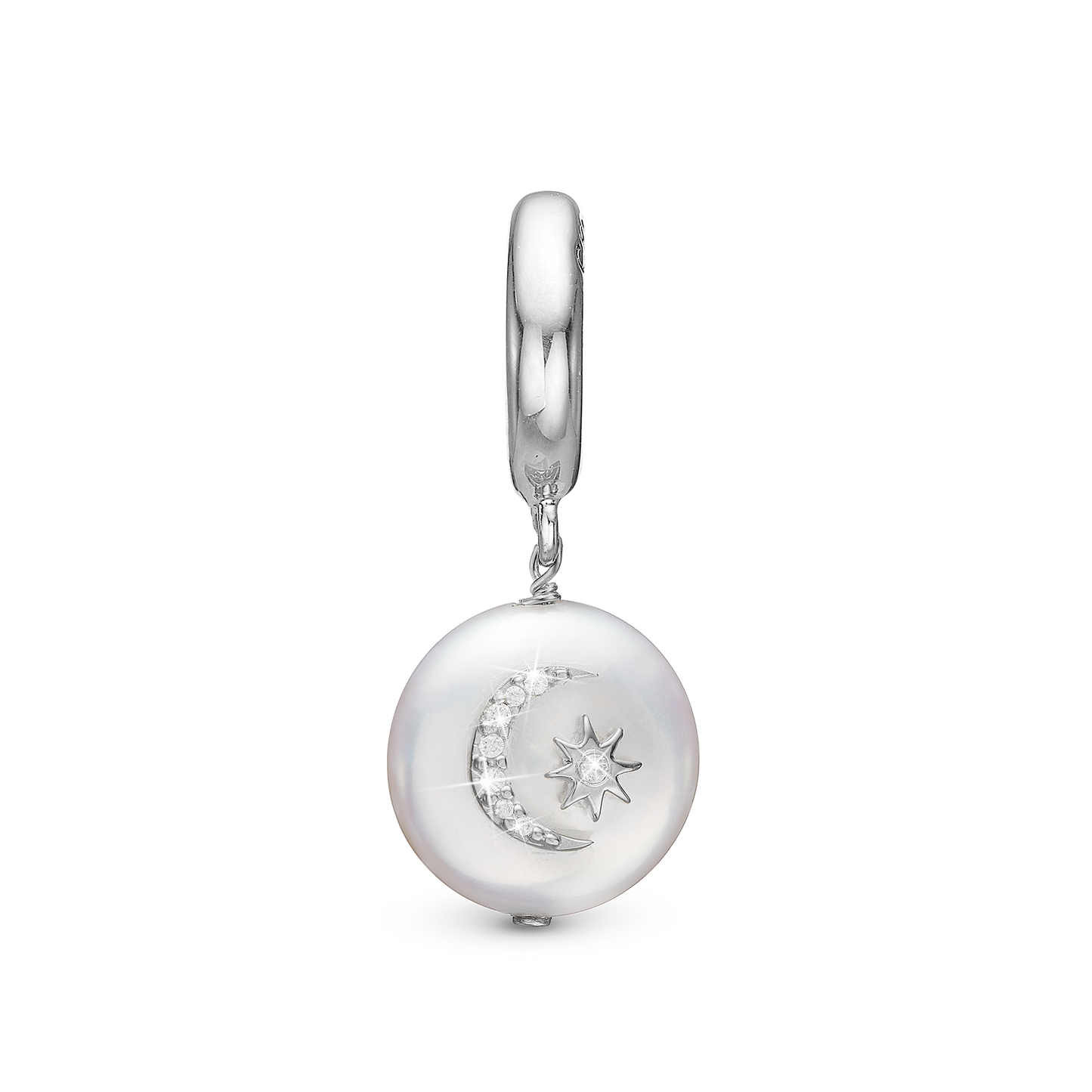 Sun & Moon Drop Earring Charm 6 mm for Bracelet - Sterling Silver with 9 white Ferskvandsperler