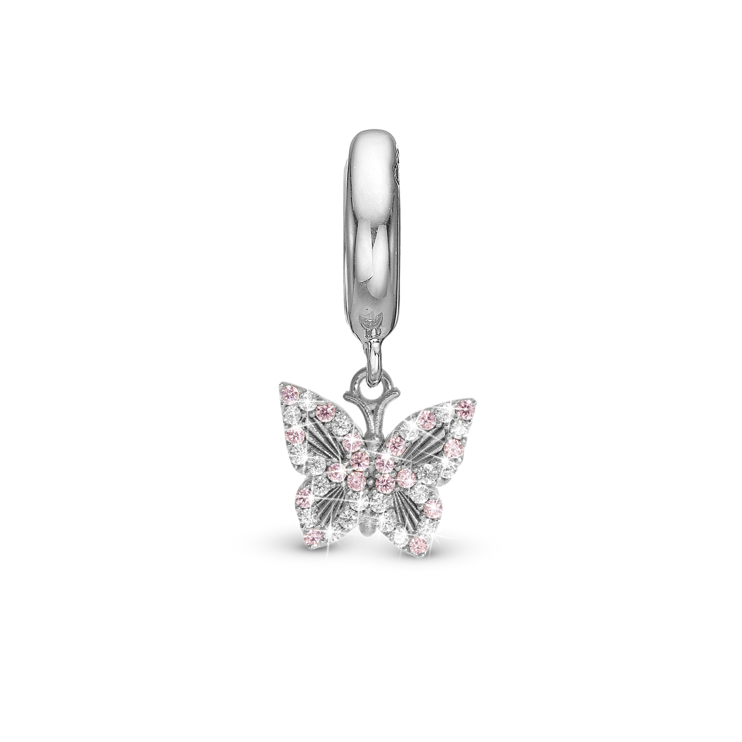 Sparkling Butterfly Drop Earring Charm 6 mm for Bracelet - Polished Sterling Silver with 20 white Cubic Zirkonia