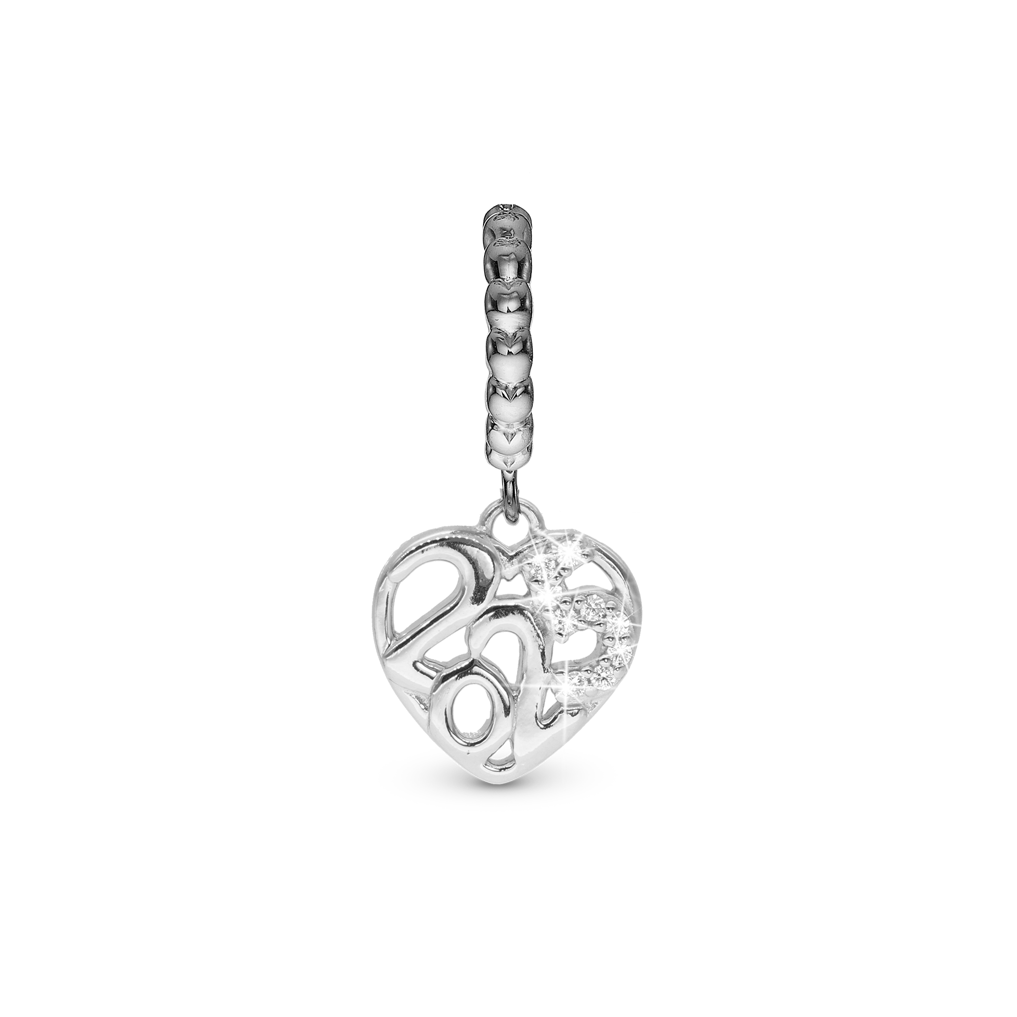 Drop Charm 6 mm for Leather Bracelet - Polished Sterling Silver with 9 white Cubic Zirkonia