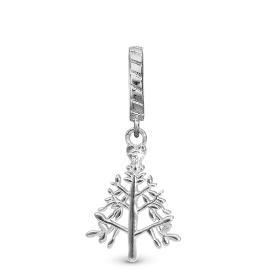 Christmas 2025 - Christmas Tree Drop Earring Charm 6 mm for Bracelet - Polished Sterling Silver with 1 Cubic Zirkonia