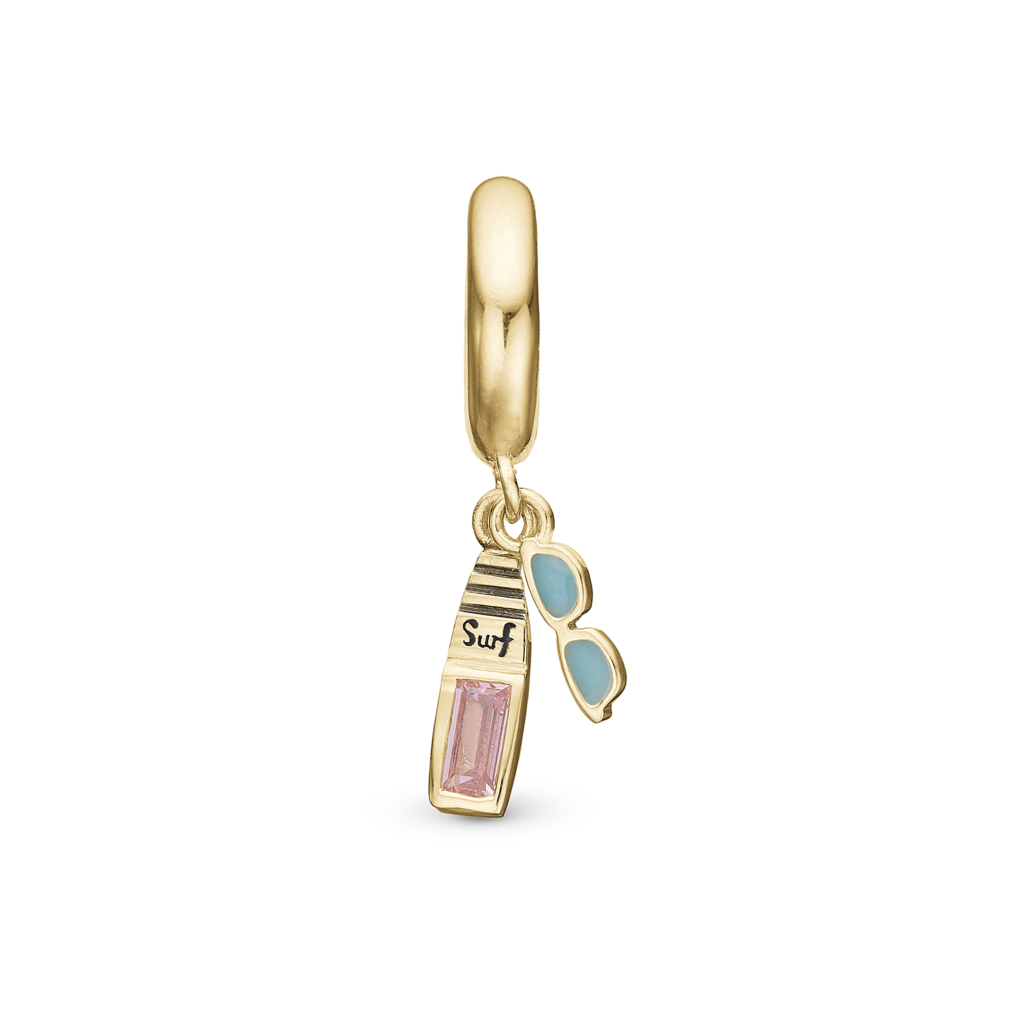 Surfboard Limited Edition Hænger Charm 6 mm Til Armbånd - Blankpoleret Forgyldt Sterling Sølv m. 1 Cubic Zirkonia