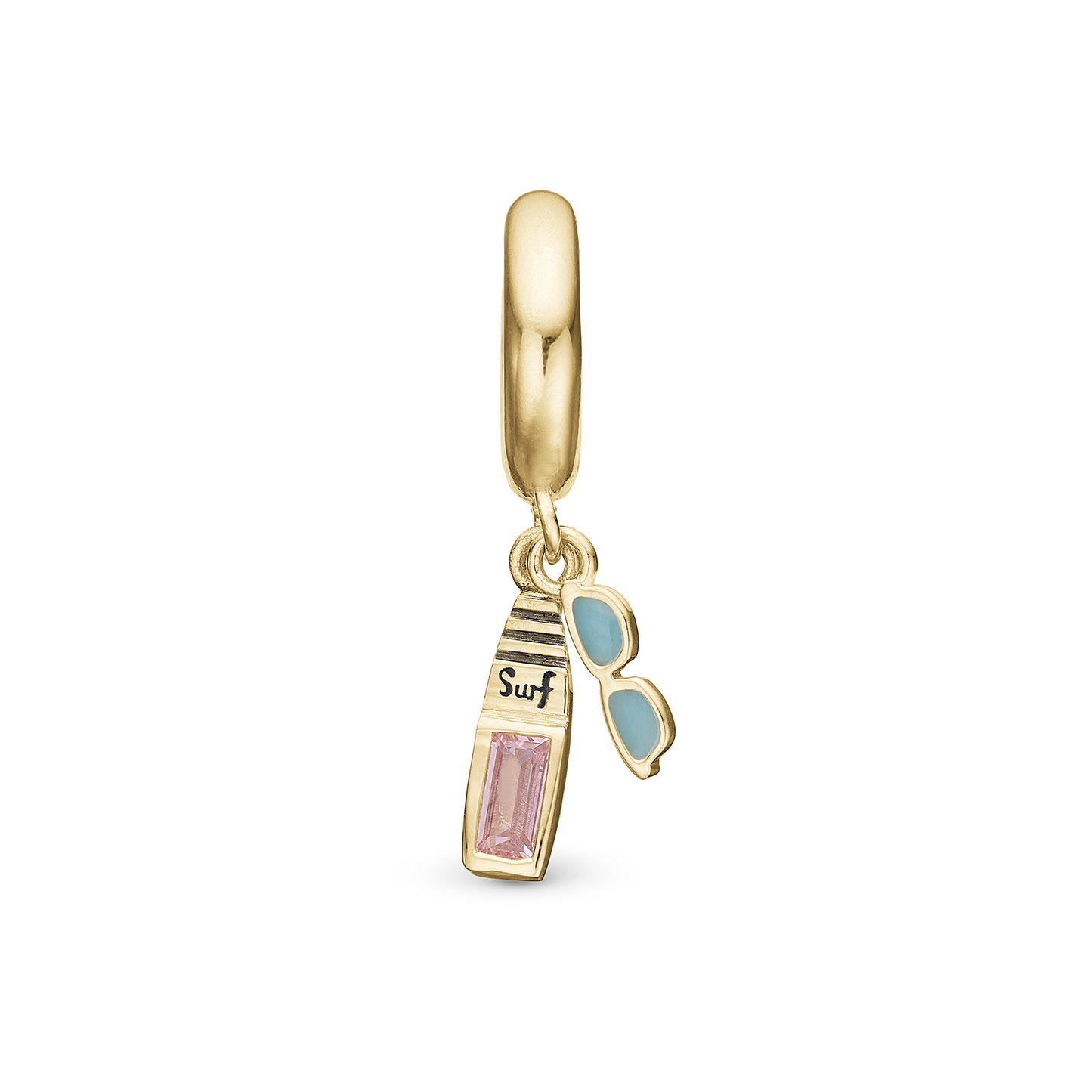 Surfboard Limited Edition Hænger Charm 6 mm Til Armbånd - Blankpoleret Forgyldt Sterling Sølv m. 1 Cubic Zirkonia