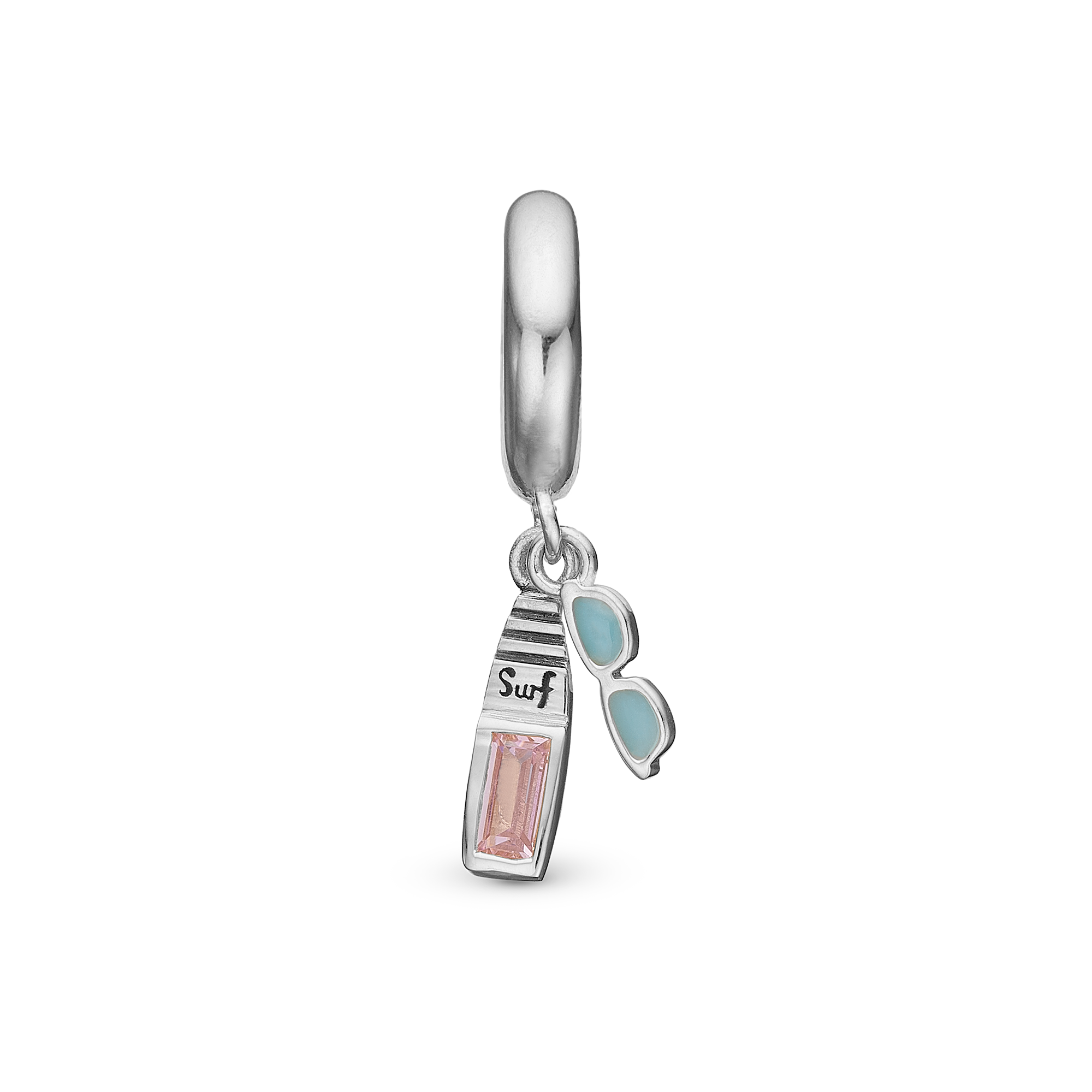 Surfboard Limited Edition Hænger Charm 6 mm Til Armbånd - Blankpoleret Sterling Sølv m. 1 Cubic Zirkonia