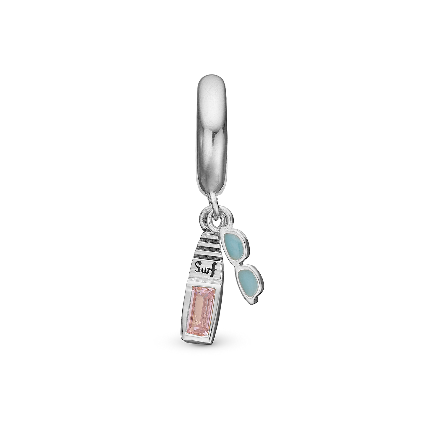 Surfboard Limited Edition Hænger Charm 6 mm Til Armbånd - Blankpoleret Sterling Sølv m. 1 Cubic Zirkonia