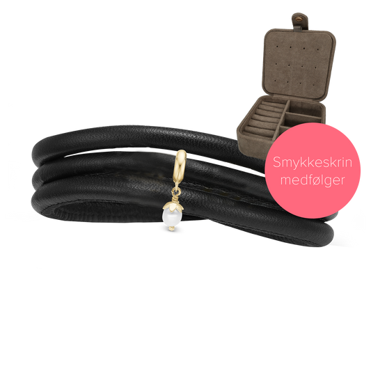 Embrace Slim Læder Sæt - med 4 mm Charm i Gold Plated Sterling Silver og Smykkeskrin