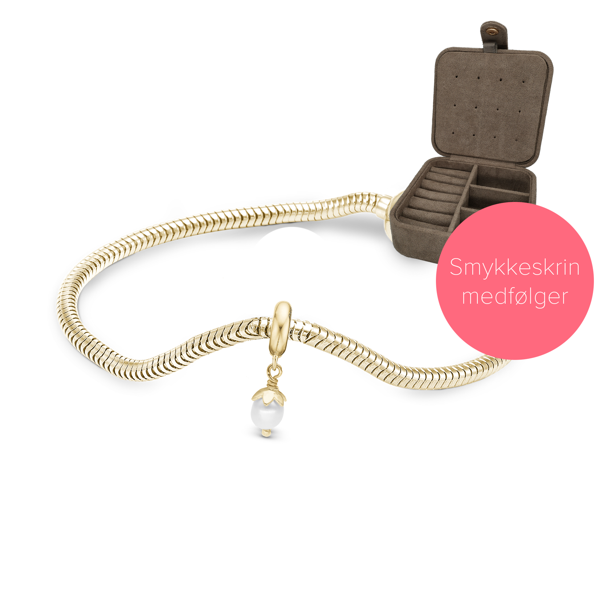 Embrace Gold Plated Charms Bracelet - with 4 mm Charm i Gold Plated Sterling Silver og Smykkeskrin