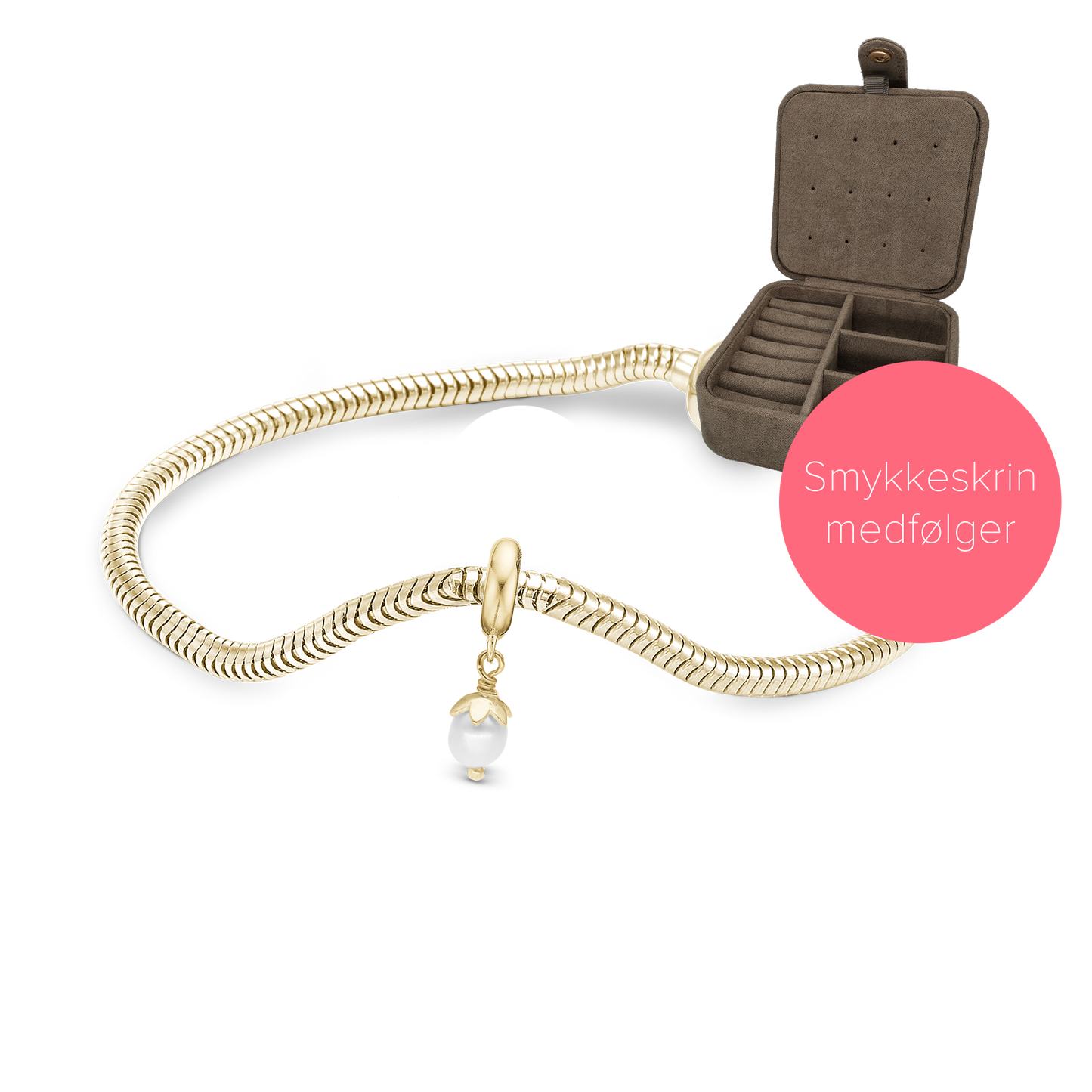 Embrace Gold Plated Charms Bracelet - with 4 mm Charm i Gold Plated Sterling Silver og Smykkeskrin