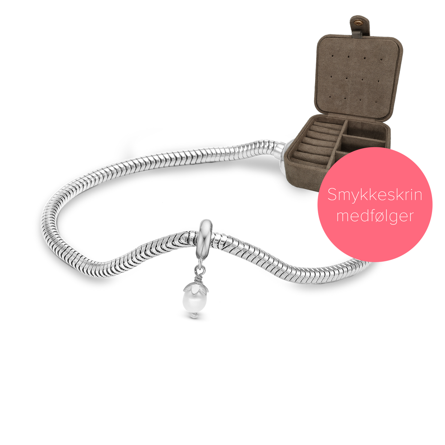 Embrace Silver Charms Bracelet - with 4 mm Charm i Sterling Silver og Smykkeskrin