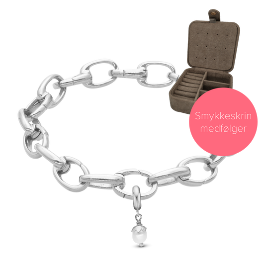 Chunky link Bracelet med charm i sølv