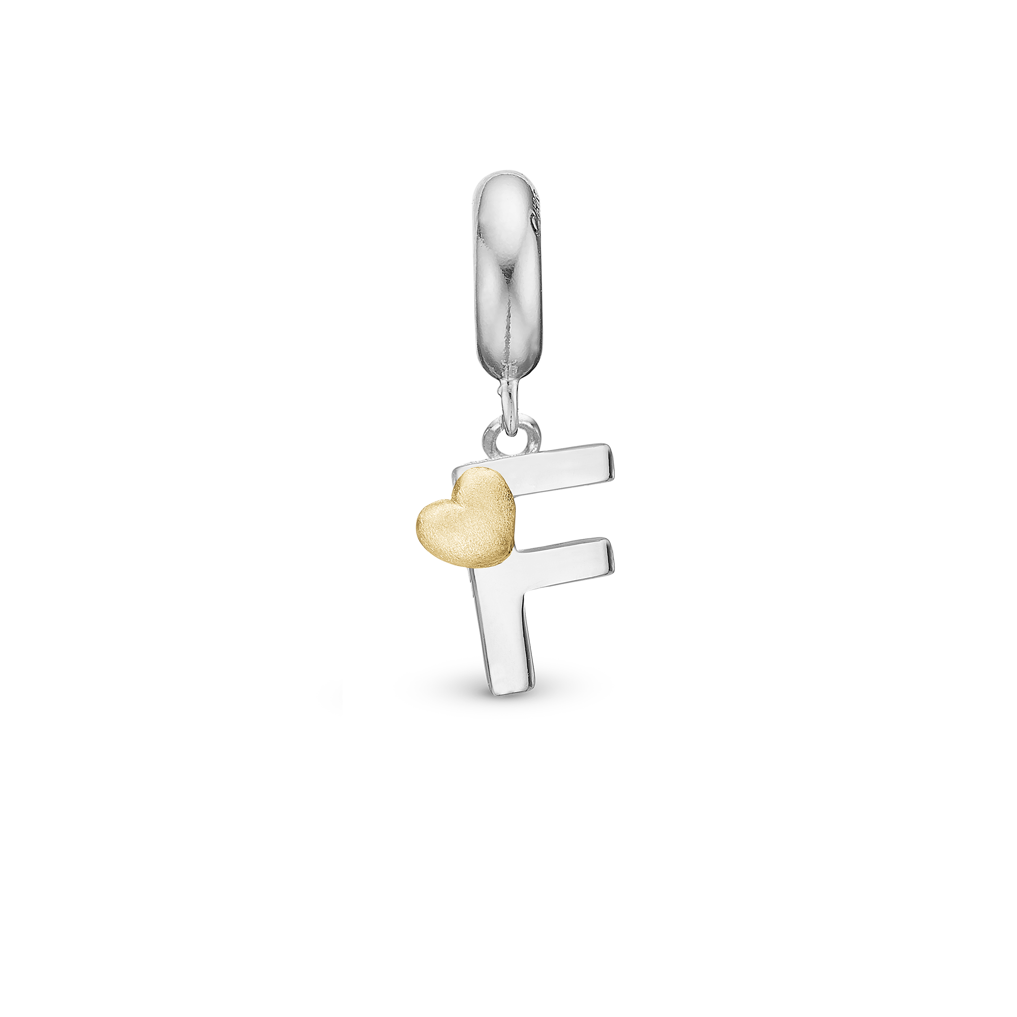 Letter F - Drop Charm 4 mm for Bracelet - Polished Bicolor