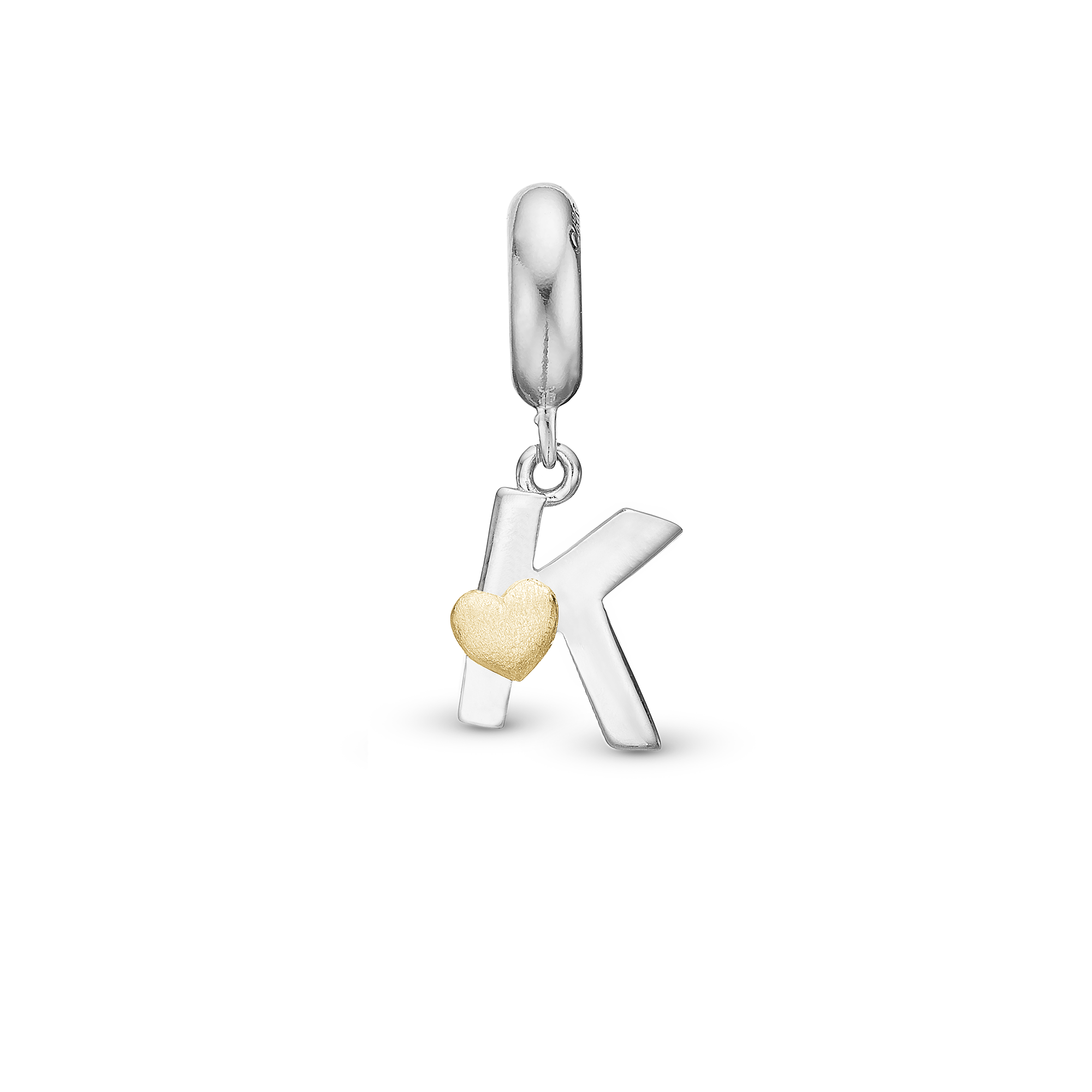 Letter K - Drop Charm 4 mm for Bracelet - Polished Bicolor