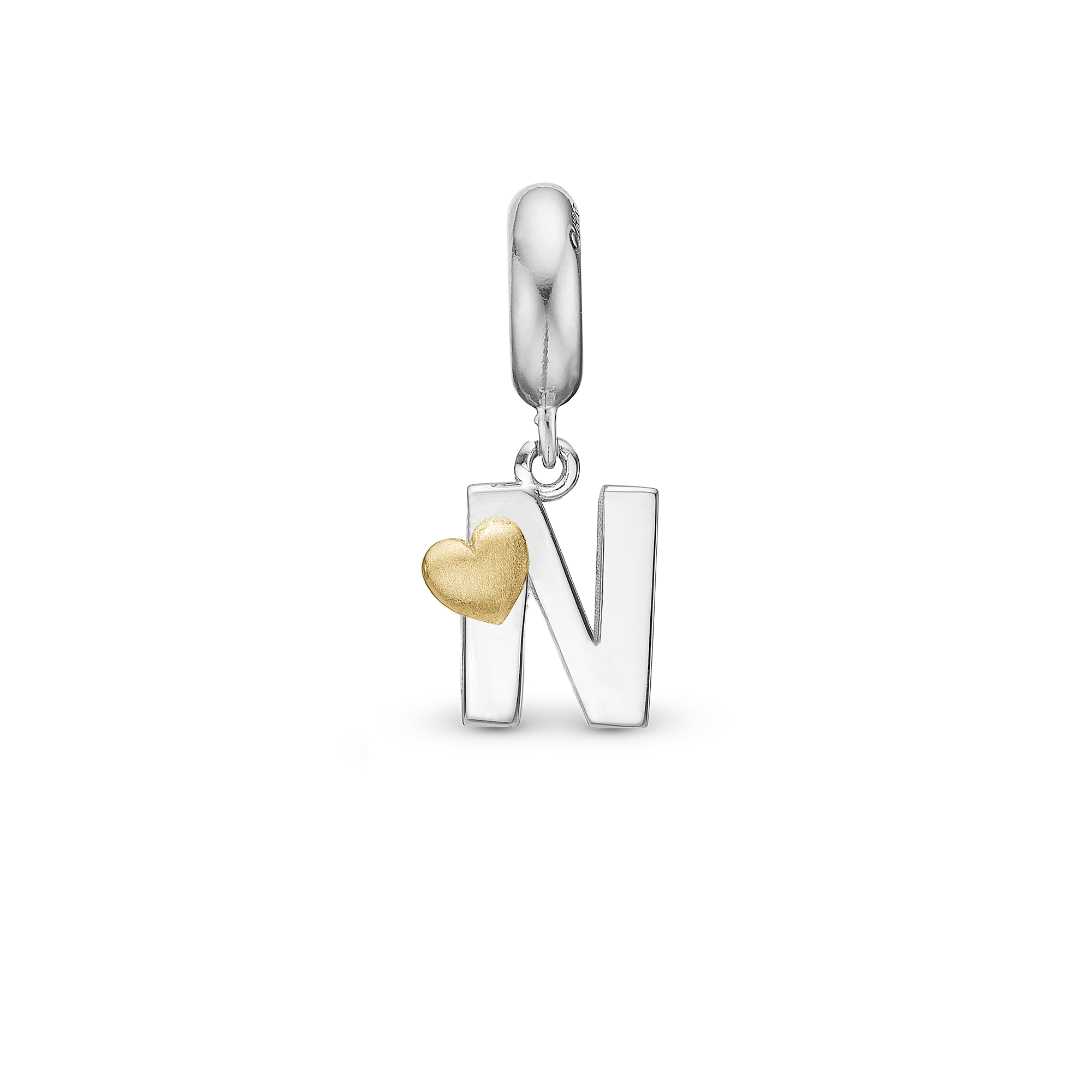 Letter N - Drop Charm 4 mm for Bracelet - Polished Bicolor