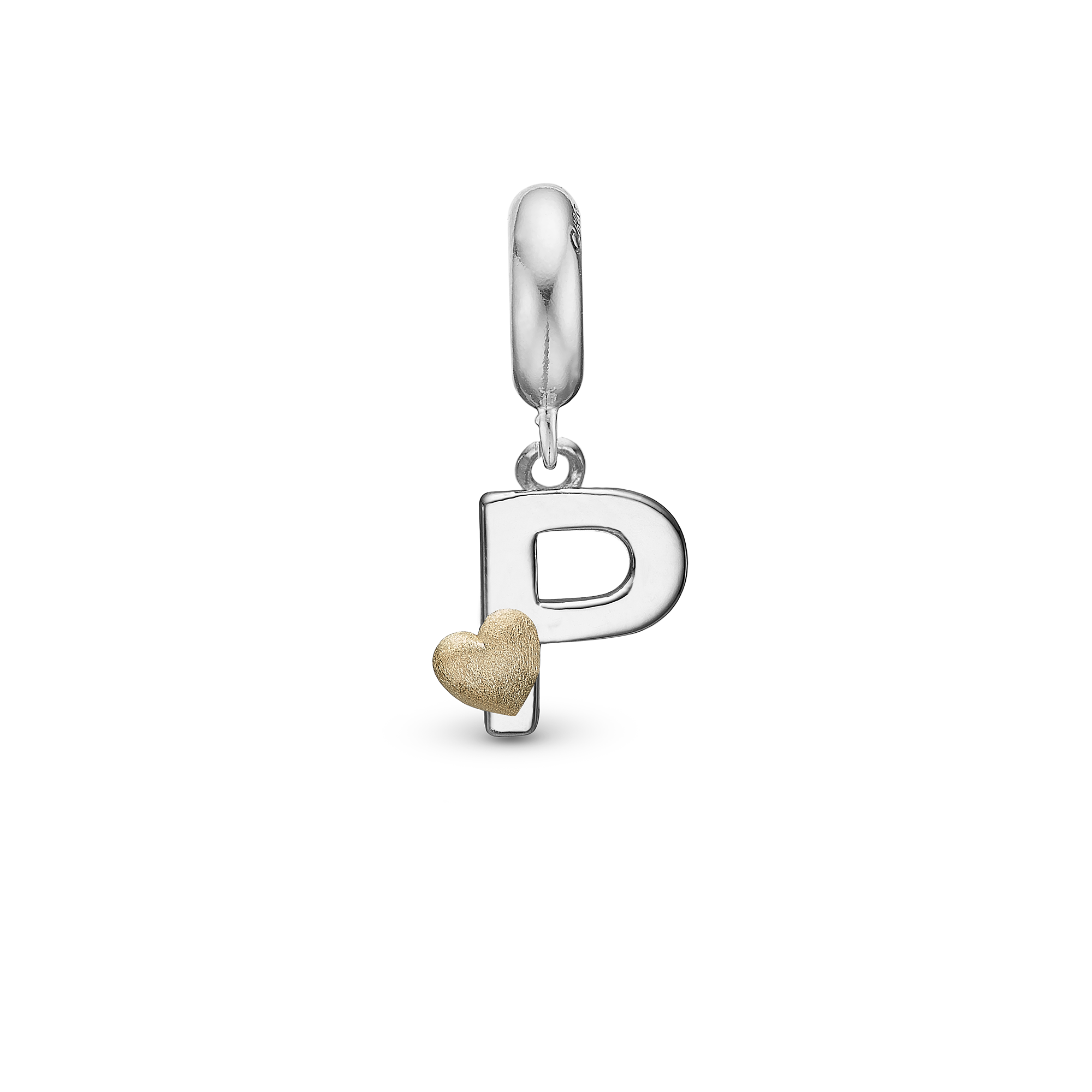 Letter P - Drop Charm 4 mm for Bracelet - Polished Bicolor