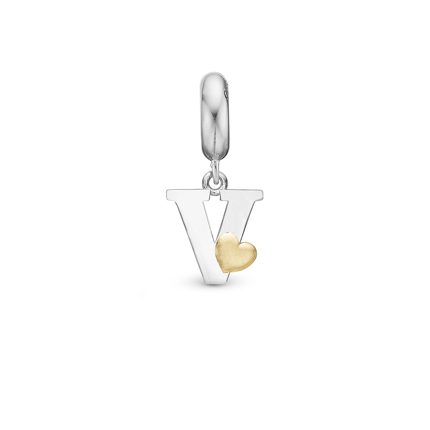 Letter V - Drop Earring Charm 4 mm for Bracelet - Polished Bicolor