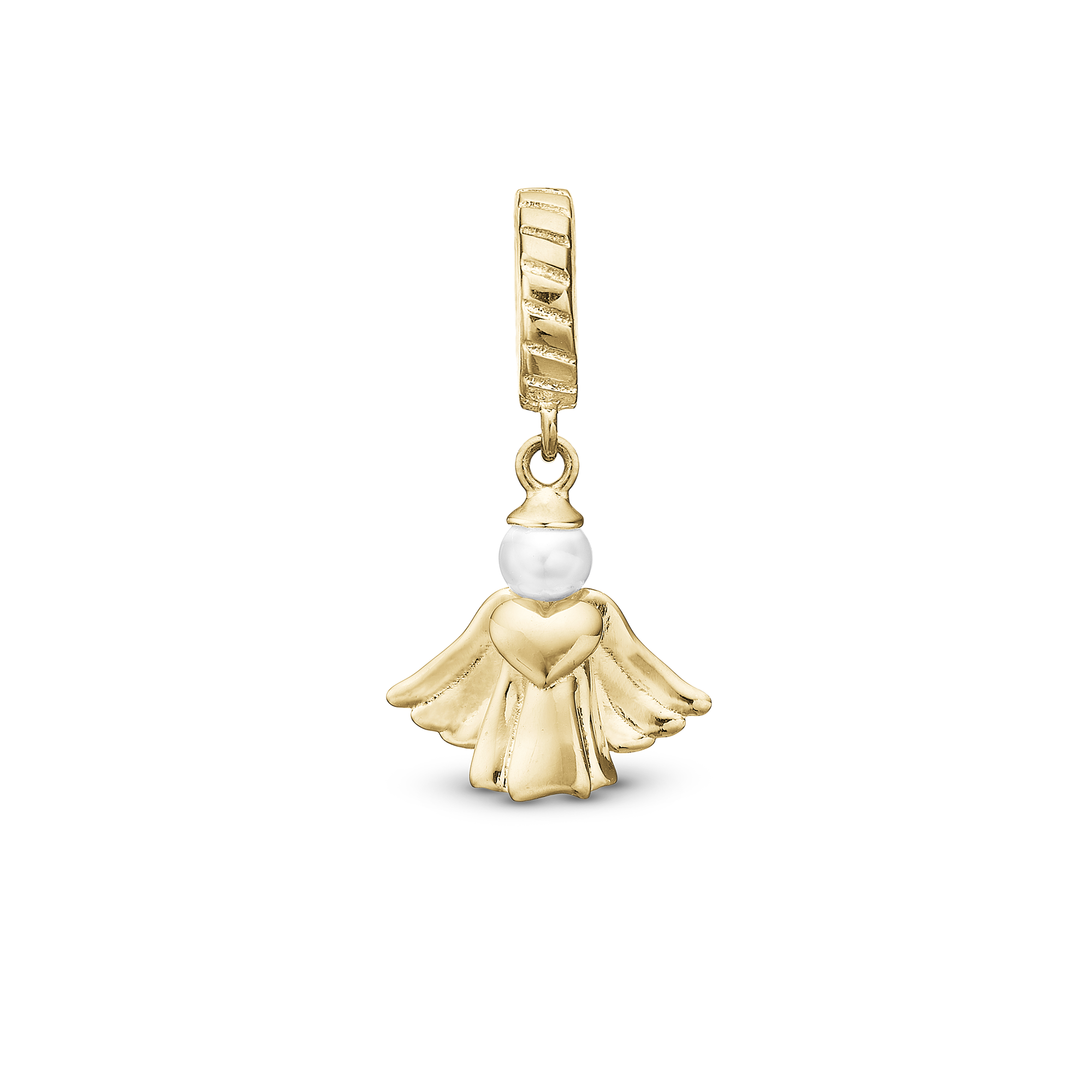 Heavenly Angel - Drop Charm 4 mm for Bracelet - Polished Gold Plated Sterling Silver with 1 Freshwater Pearls