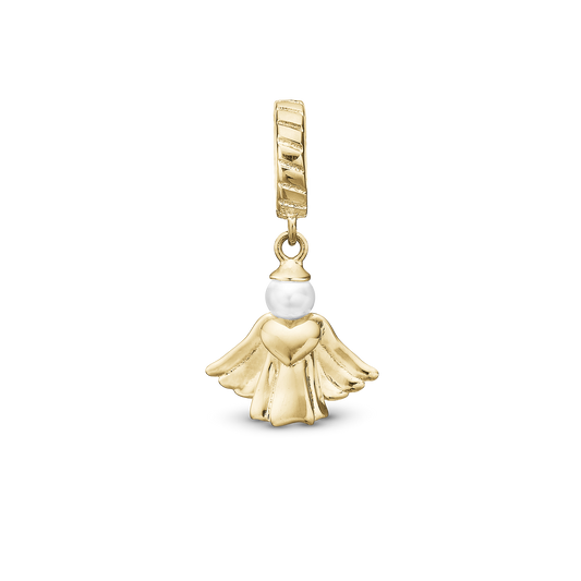 Heavenly Angel - Drop Earring Charm 4 mm for Bracelet - Polished Gold Plated Sterling Silver with 1 Ferskvandsperle