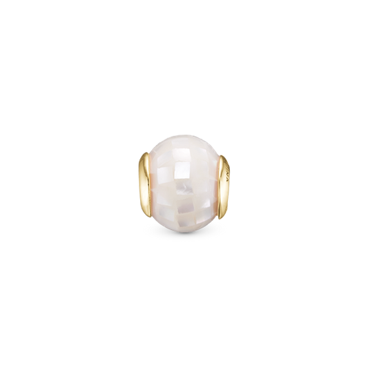Disco, mother of pearl - Charm 4 mm for Bracelet - Gold Plated Sterling Silver with 1 Perlemor
